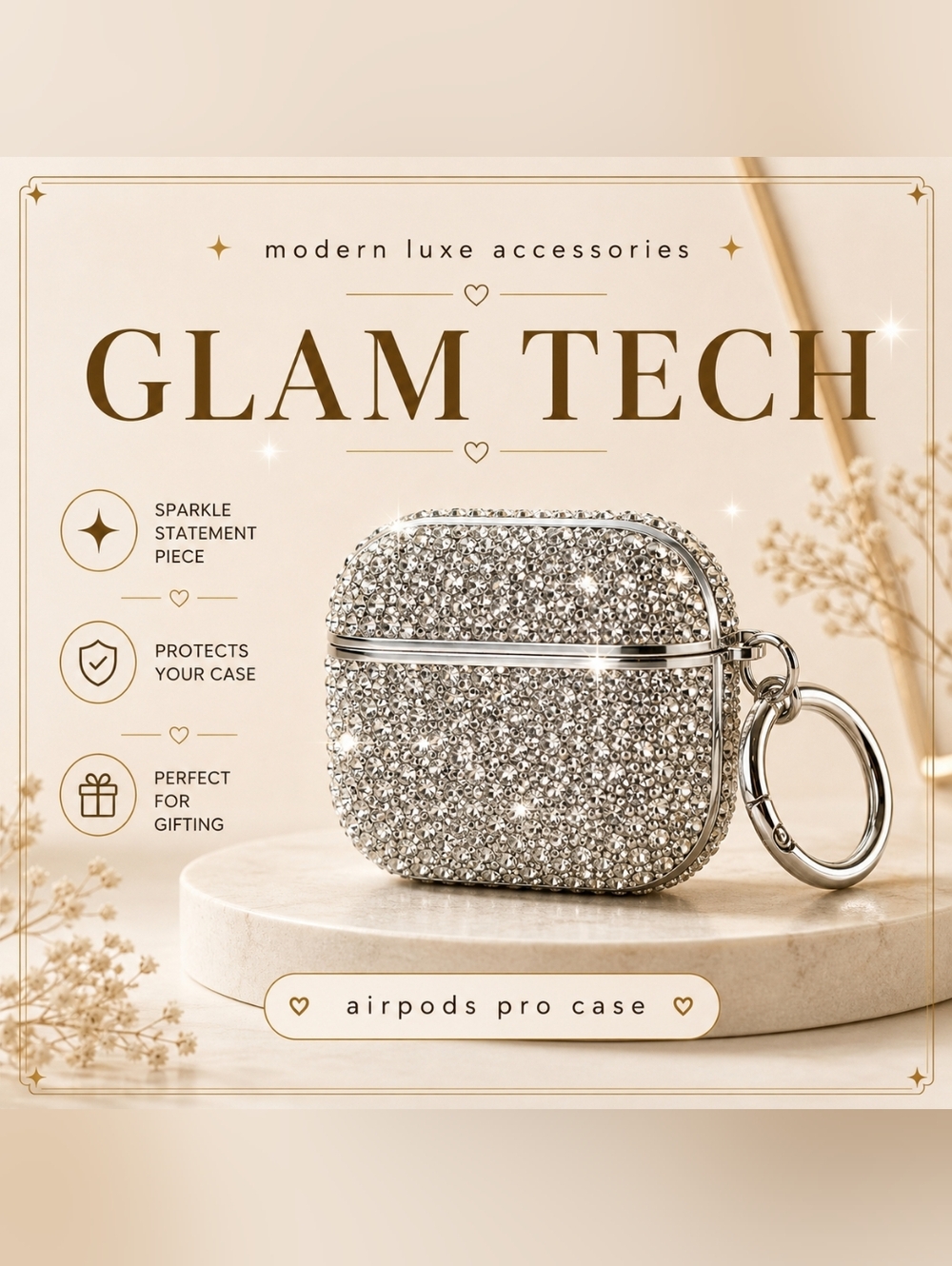Bling Rhinestone AirPods Pro Case w/ Keychain Protective Cover